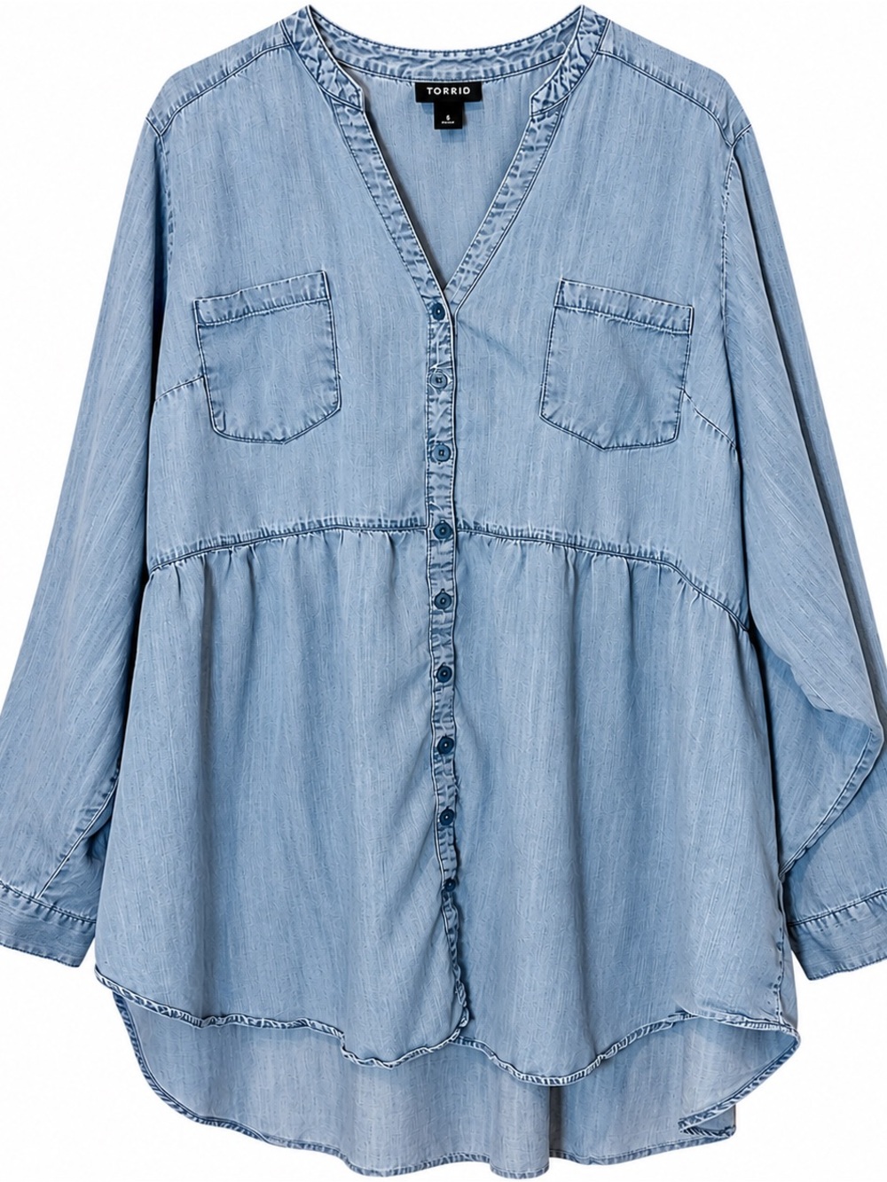 torrid Light Blue Button-Front Peplum Chambray Tunic